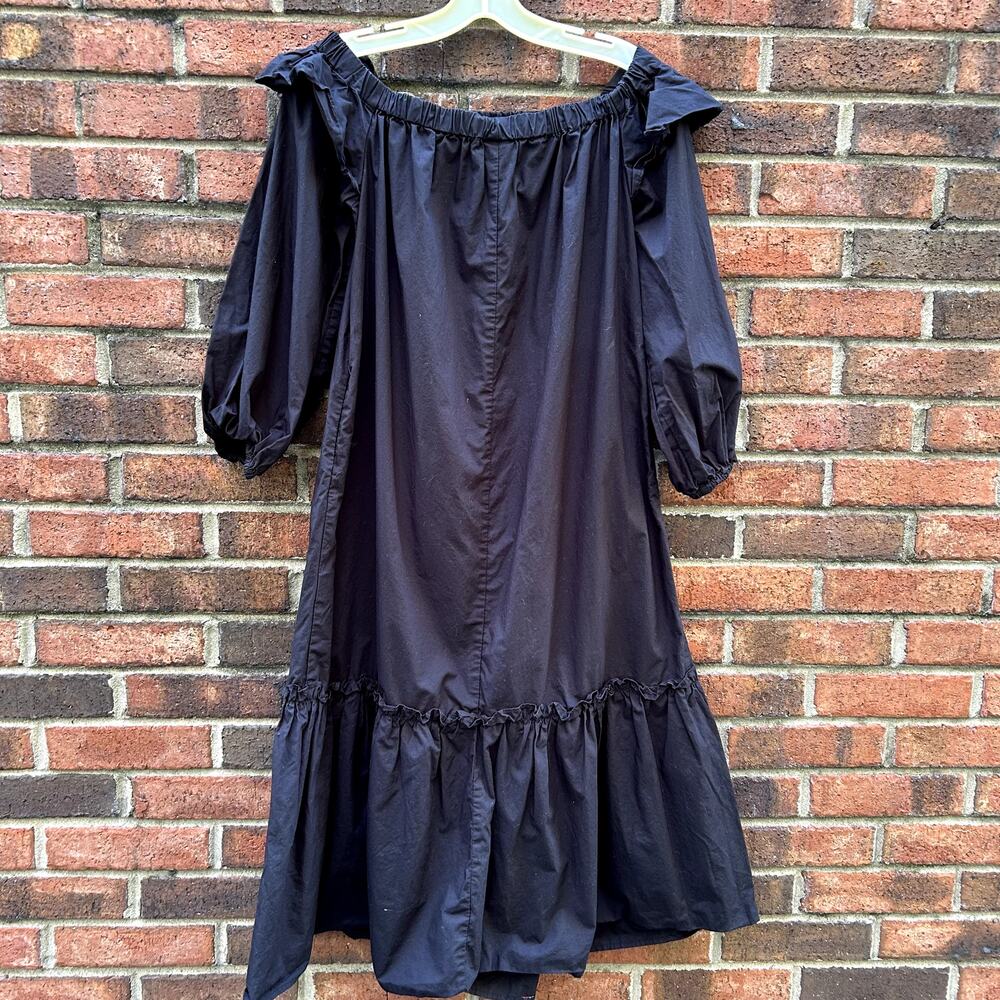 Who What Wear Balloon Long Sleeve Off Shoulder Black Midi Dress Cotton XS - Picture 4 of 7
